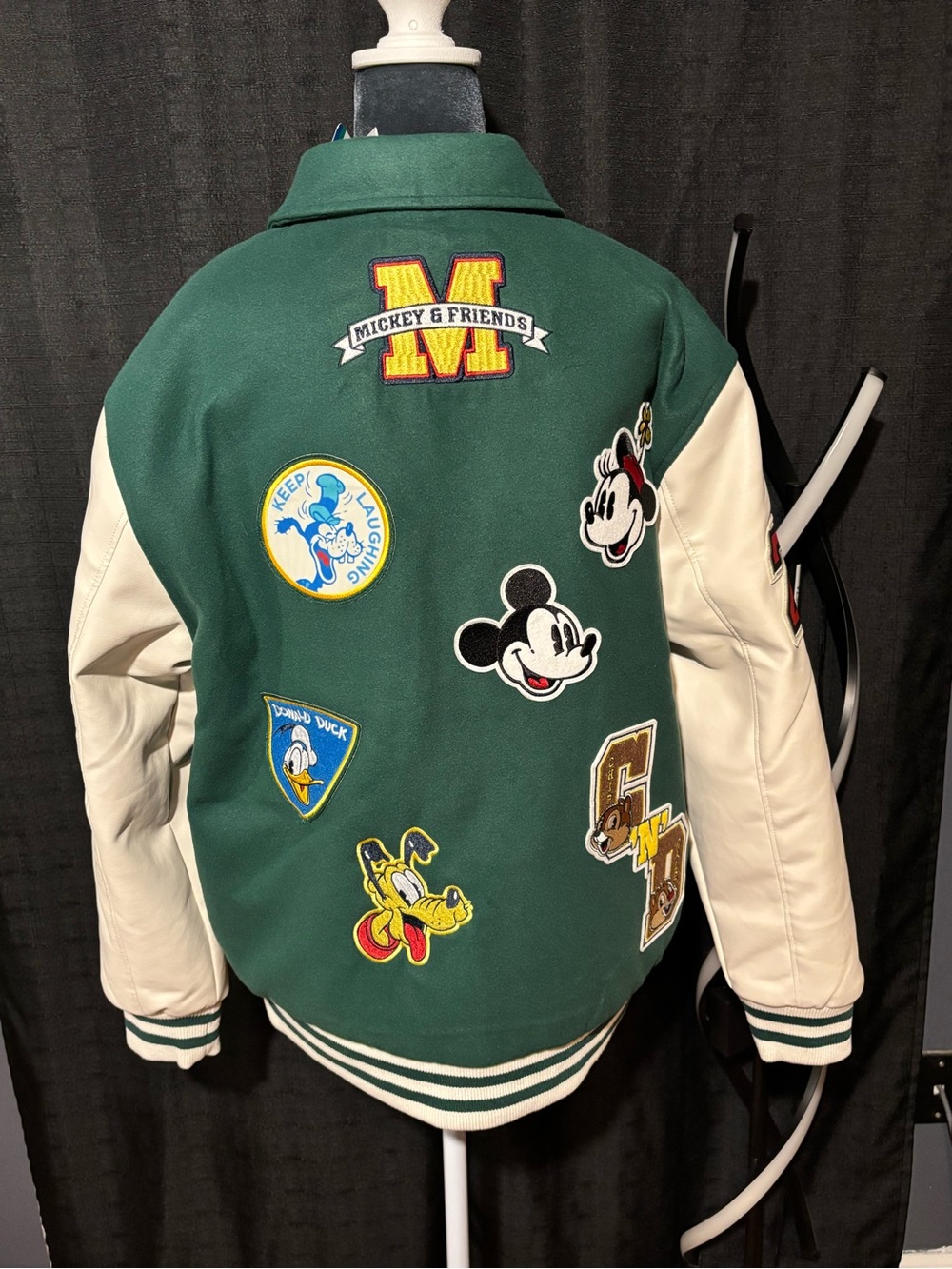 Disney Unisex Green and White Varsity Mickey Patch Jacket - Picture 7 of 12